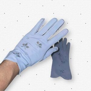 Vintage Ladies Embroidered Light Blue Gloves